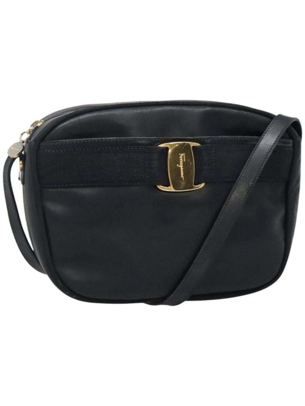 Salvatore Ferragamo Vala Shoulder Bag Leather Navy Gold